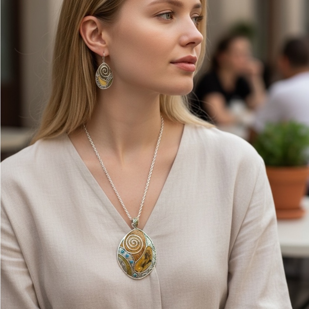 Artisan Silver and Amber Jewelry Set